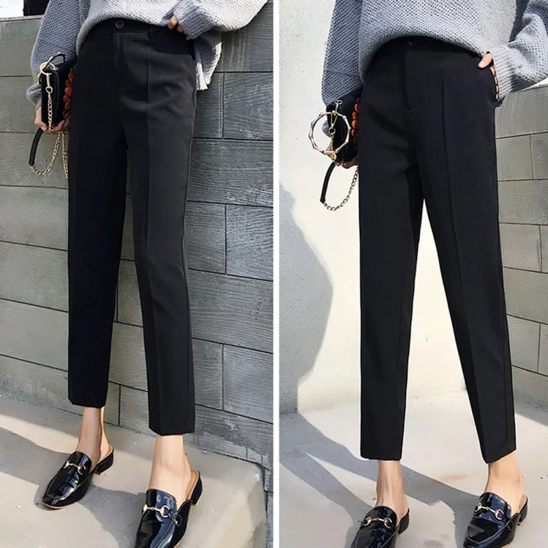 Женские Классические шаровары до щиколотки черные с высокой талией однотонные