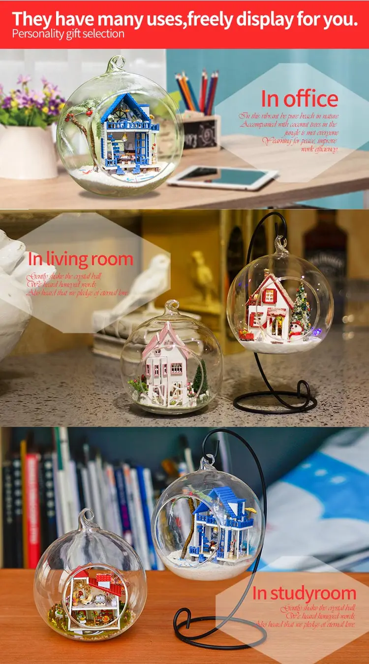 DIY кукольный домик с мебелью стеклянный шар Микро пейзаж ремесло орнамент ручной работы подарочные игрушки мини-Сладкая идея и желание G007# E