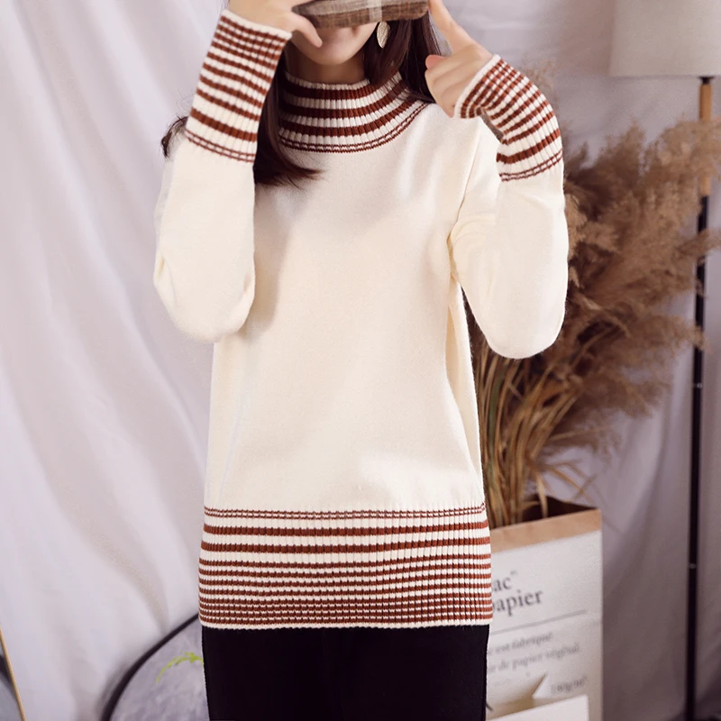 2018 winter explosions cashmere sweater women's high-end fashion striped stitching casual warm pullover- | Женская одежда