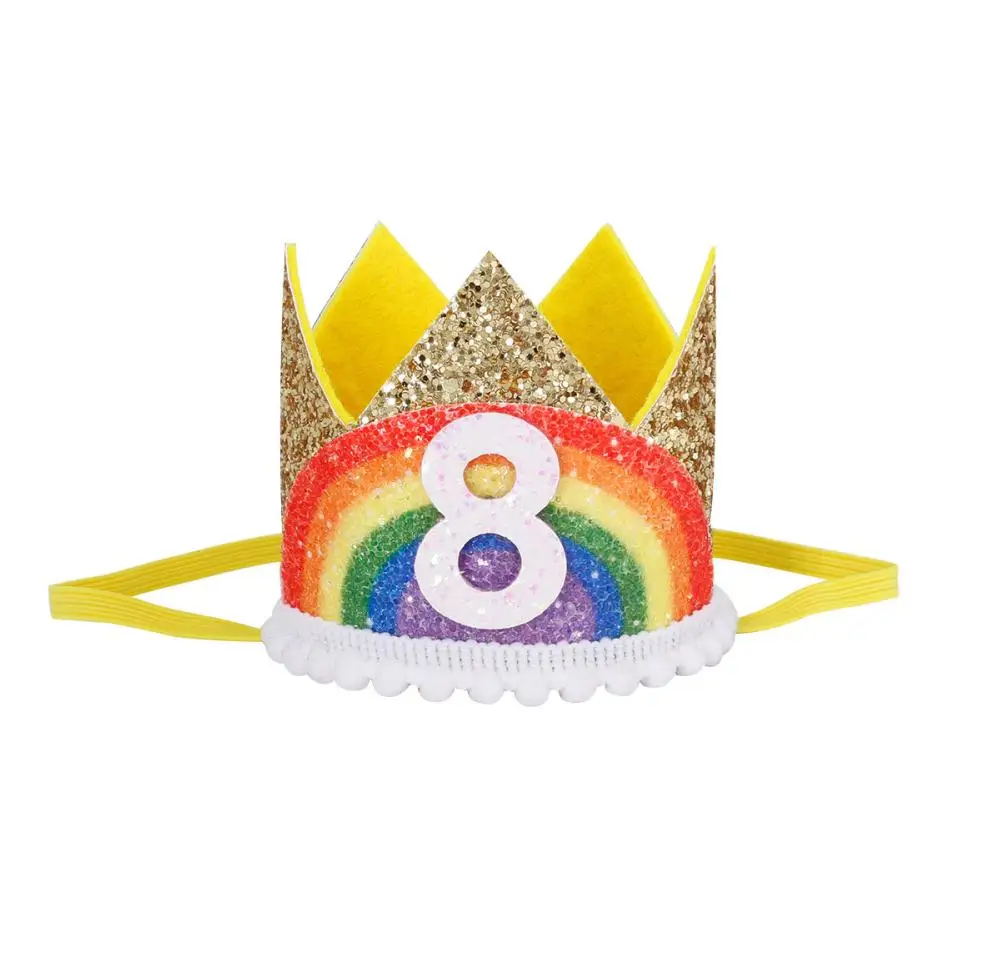 Chicinlife от 1 до 8 лет Радуга день рождения корона шляпа мальчик девочка день рождения украшение ребенка душ белый золотой день рождения шляпа - Цвет: Gold 8