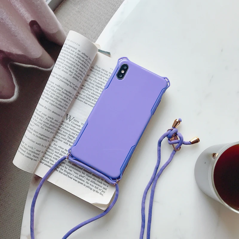 Простой чехол карамельного цвета для iPhone 11 Pro XS MAX X XR 8 7 6 S Plus сплошной цвет Пластиковый ударопрочный Твердый чехол с плечевым ремнем