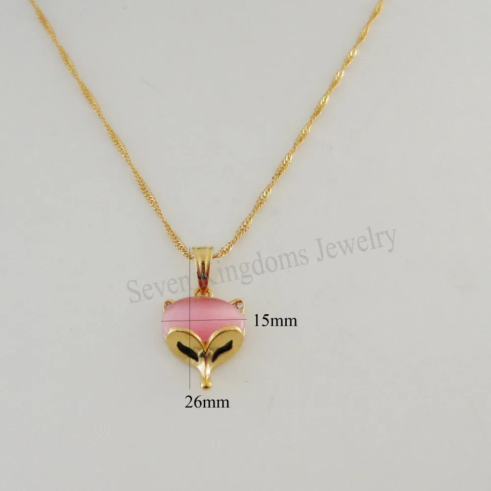 Min Order 10$ Can mix design/- YELLOW GOLD GP 18.5&quot NECKLACE &amp FOX FACE PINK/WHITE CAT EYE CZ STONE PENDANT | Украшения и