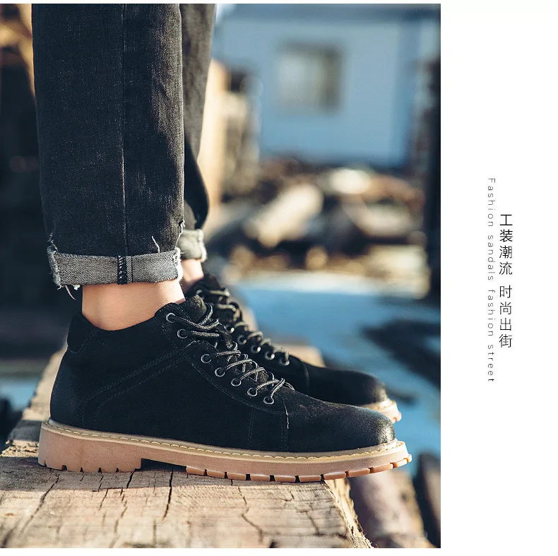 Genuine Leather Men Boots Autumn Winter Ankle Boots Fashion Footwear Lace Up Shoes Men High Quality Vintage Men Shoes