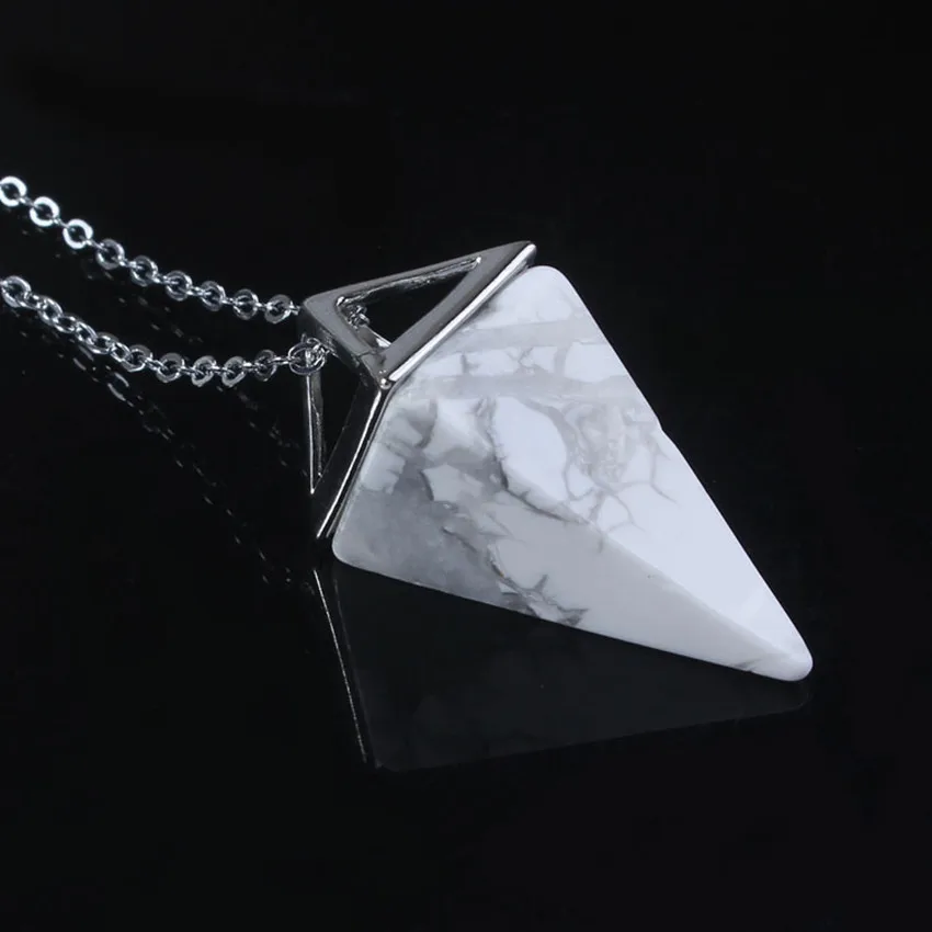White Turquoises 100-уникальный 1 шт посеребренные квадратные Пирамида кулон аметисты камень «тигровый глаз» ожерелье со звеньями ювелирные изделия - Окраска металла: White Turquoises