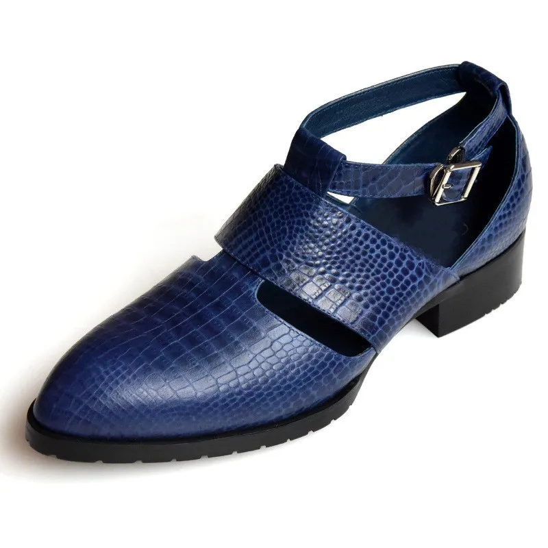 Fashion Mens Hollow Out Pointed Toe Sandals Buckle Genuine Leather Block Heels Shoes Men Rome Gladiator | Обувь