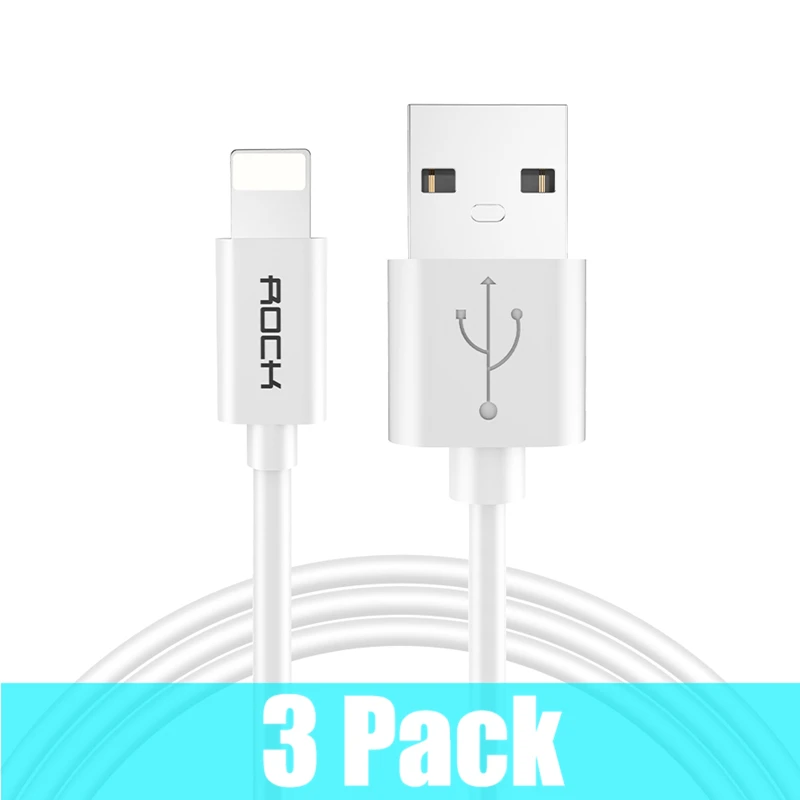 Белый ROCK 3 pcs/lot 2m USB Cable For iPhone X 8 7 6 6S Plus 5 5s SE Fast Data Sync Charging Charger Cables for Lighting Cable cord - Цвет: Белый