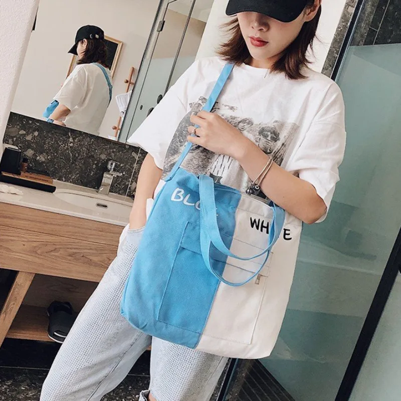 

2018 Women Casual Canvas Tote Handbag Simple Reusable Shopping Shoulder Bags Fashion Foldable Letter Travel Beach Bag