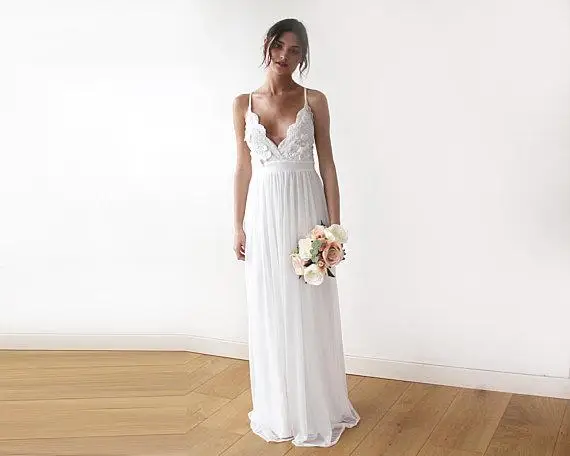 Новые Boho Простые Свадебные платья кружево шифон Длина Свадебные платья с низким вырезом на спине, пляжные богемные пикантное свадебное платье X-вид сзади