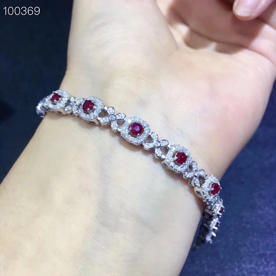 natural red ruby gem Bracelet Natural gemstone bracelet 925 sterling silver fashion square bowknot women wedding gift jewelry | Украшения и