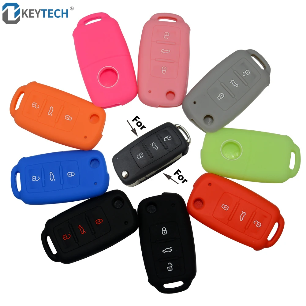 

OkeyTech Silica Gel Car Key Case for V W Golf for Skoda Yeti Superb Rapid Octavia for SEAT Leon Ibiza 3 BTN Silicone Key Cover