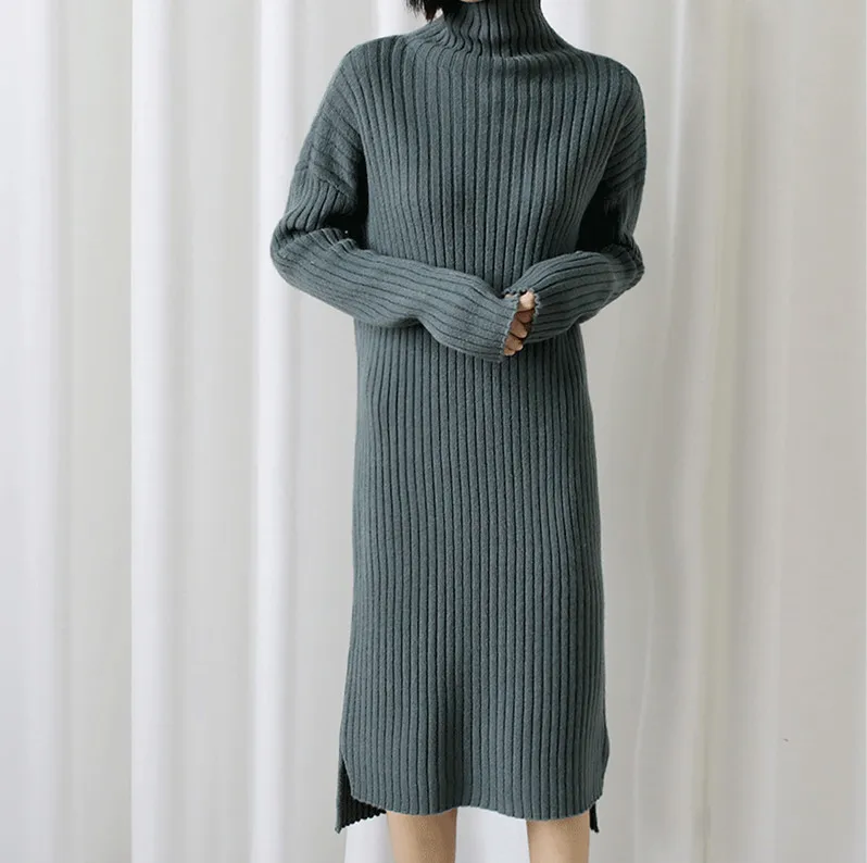 

Guesod 2017 Autumn Winter Women Knitting Dress Korean Thick Long Design Sweater Dress Solid Color Straight Basic Knitting Dress