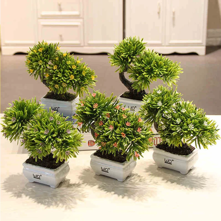 Имитация зеленого растения горшок Podocarpus гость-приветствие сосновые растения в горшке цветок искусство в целом Украшение помещается маленький бонсай