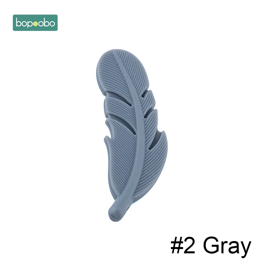 Gray Feather Bopoobo 20 шт. силиконовый бисер с перьями для малышей, маленький стержень для детей, Детский силиконовый Прорезыватель для зубов с перламутровыми листьями, силиконовый Прорезыватель для грызунов - Цвет: Gray Feather