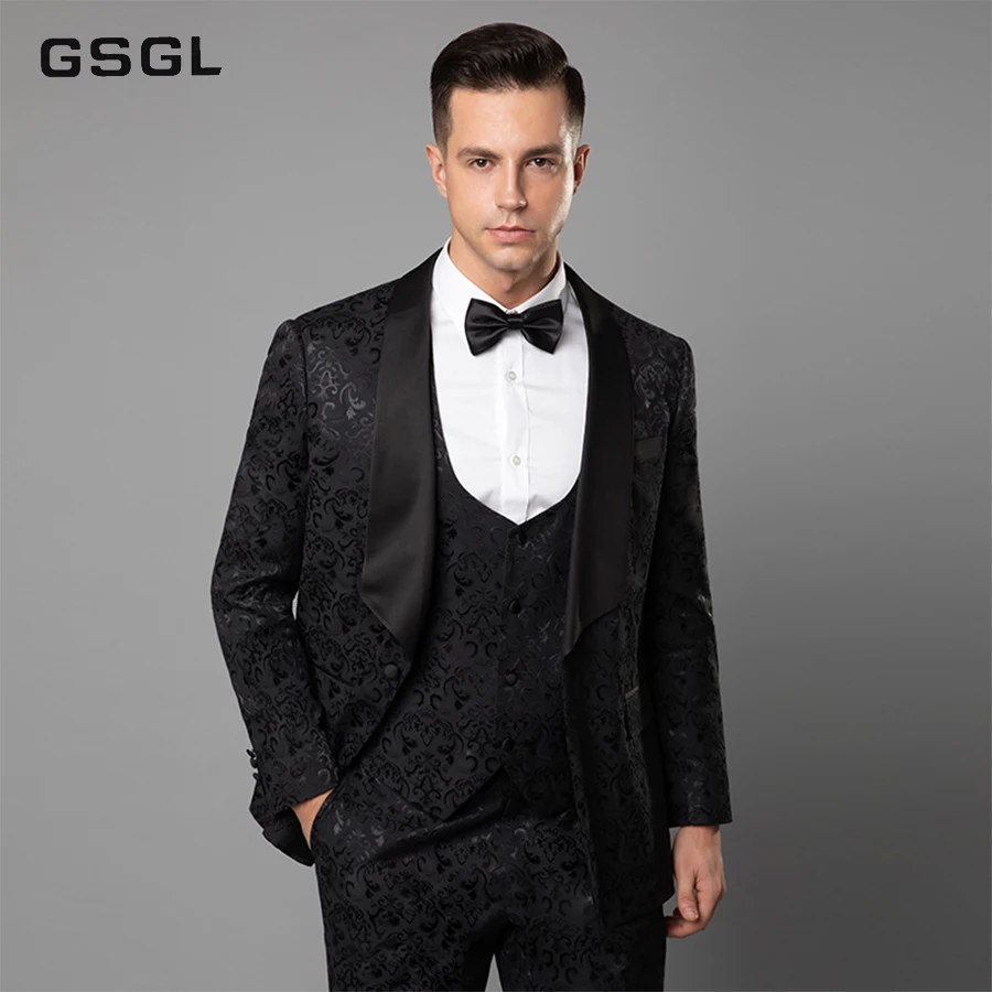 Men's Shawl Lapel 3-Pieces Suit Slim Fit One Button Dress Suit Blazer Jacket Pants Tux Vest
