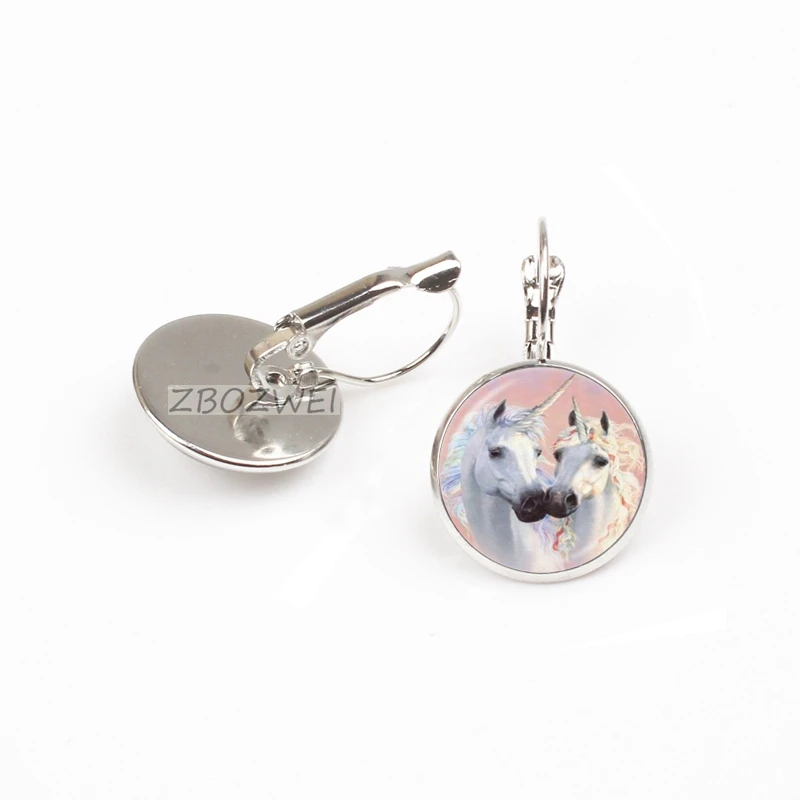 ZBOZWEI лунный Единорог Фото Серьги Лошадка с крыльями Jewelry Стекло кабошон серьга