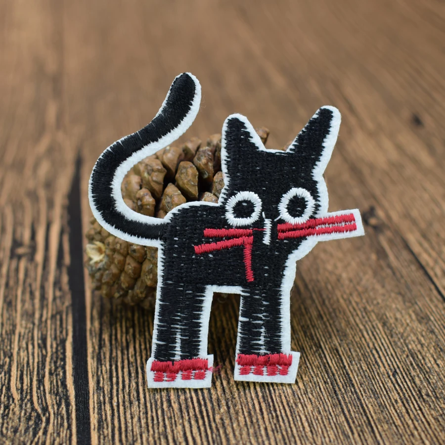 5pcs black cat embroidered patches for clothing iron on clothes badges iron-on jeans | Дом и сад