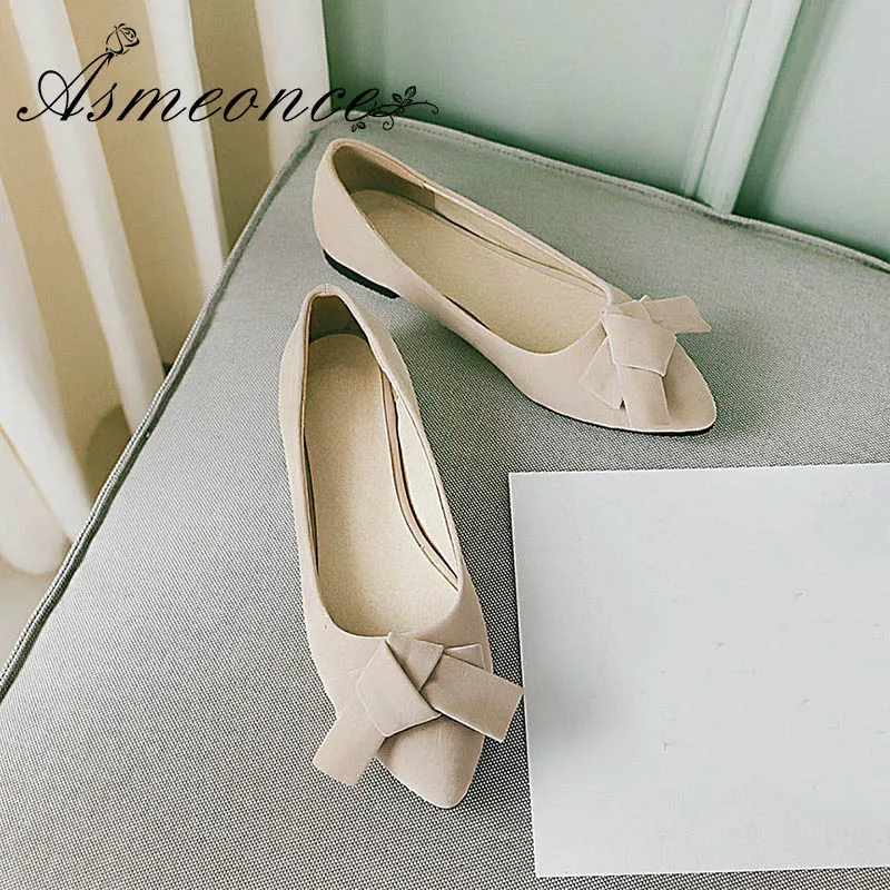 Women Flats Flock Shallow Slip on Cute Bow Woman Ballet Ballerina Female Flat Shoes Pointy Scrub Boat Plus Size 45 | Обувь