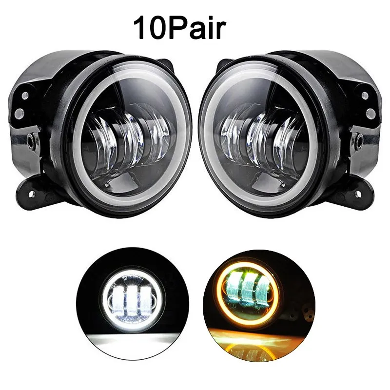 

2pcs 4inch Round Fog Lamps For Jeep Wrangler JK TJ LJ LED Fog Light 30W with Halo White DRL + Amber Turn Signal