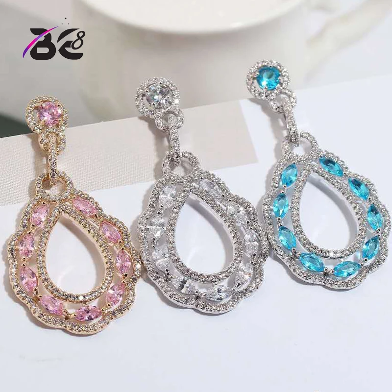 Модные роскошные длинные висячие серьги Be 8, длинные висячие серьги с фианитами для помолвки и вечеринки, E750