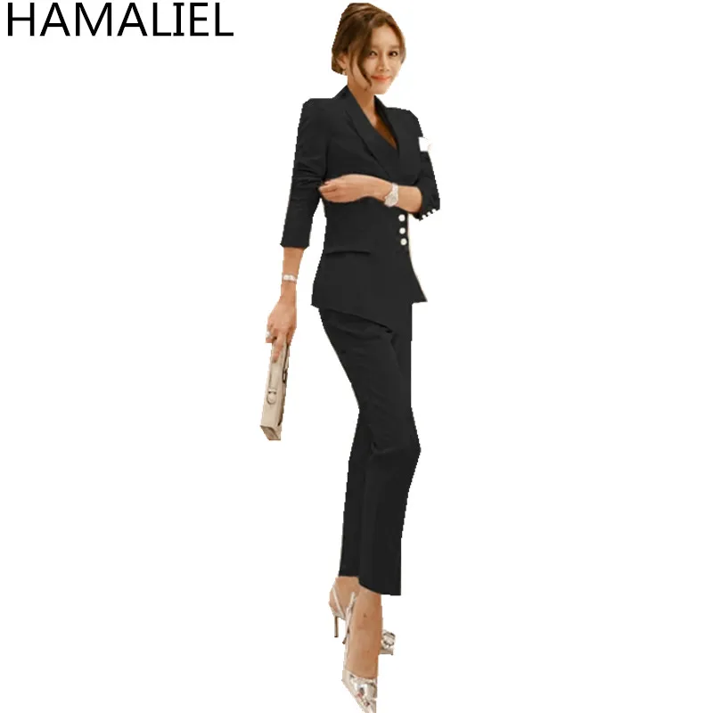 Женский формальный костюм из 2 предметов HAMALIEL черный клетчатый блейзер + длинные