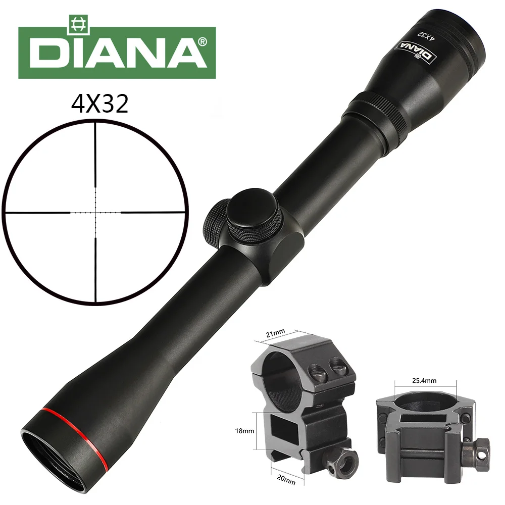 Scope and 20mm Rings Тактический Диана 4X32 прицел Mil точка сетка охотничий оптический прицел - Цвет: Scope and 20mm Rings