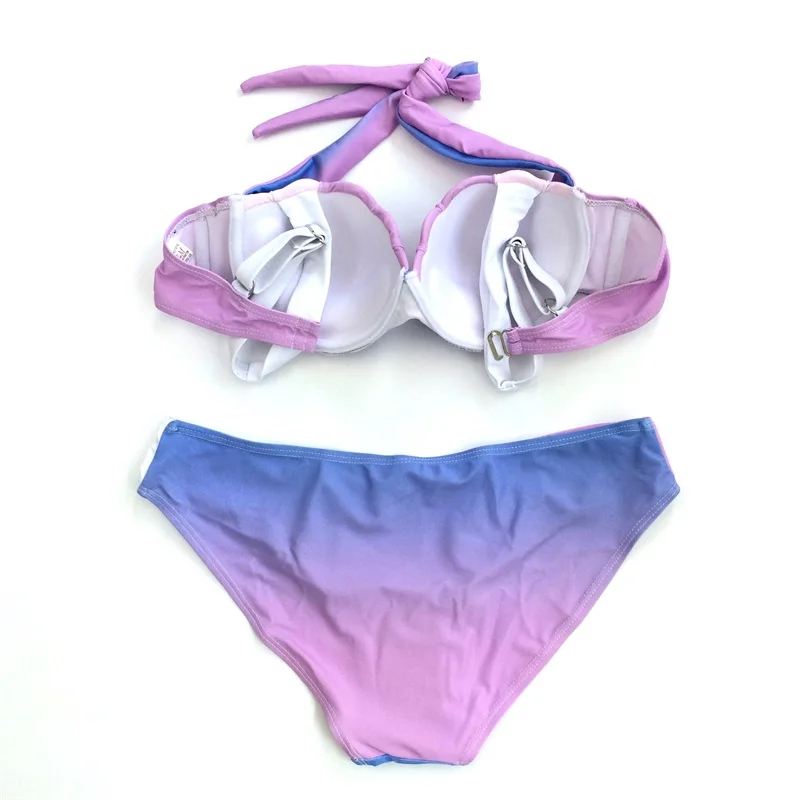 Женский купальник-бикини из двух предметов с треугольным вырезом и градиентной