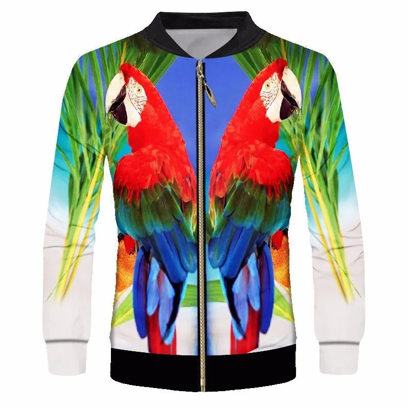 OGKB Mans Sporty Casual 3d Printed Tropical Parrot Jacket Bird Coats Streetwear Fashion Tracksuit Long Sleeve Outerwear Unisex | Мужская