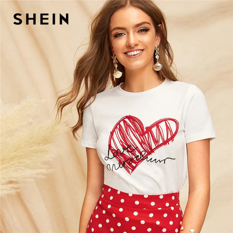 SHEIN женская простая футболка с круглым вырезом и графическим принтом Летняя Повседневная Минималистичная женская футболка с коротким рукавом и надписью Топы