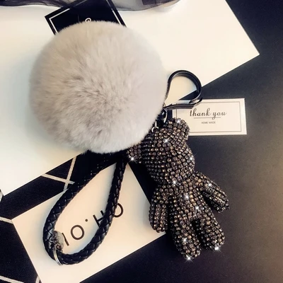 15 Bomgom Хрустальный Popobe glomy Bear Strass брелок для ключей Автомобильный ключ держатель сумки держатель с подвеской меховым помпоном кожаный брелок подвеска - Цвет: 15