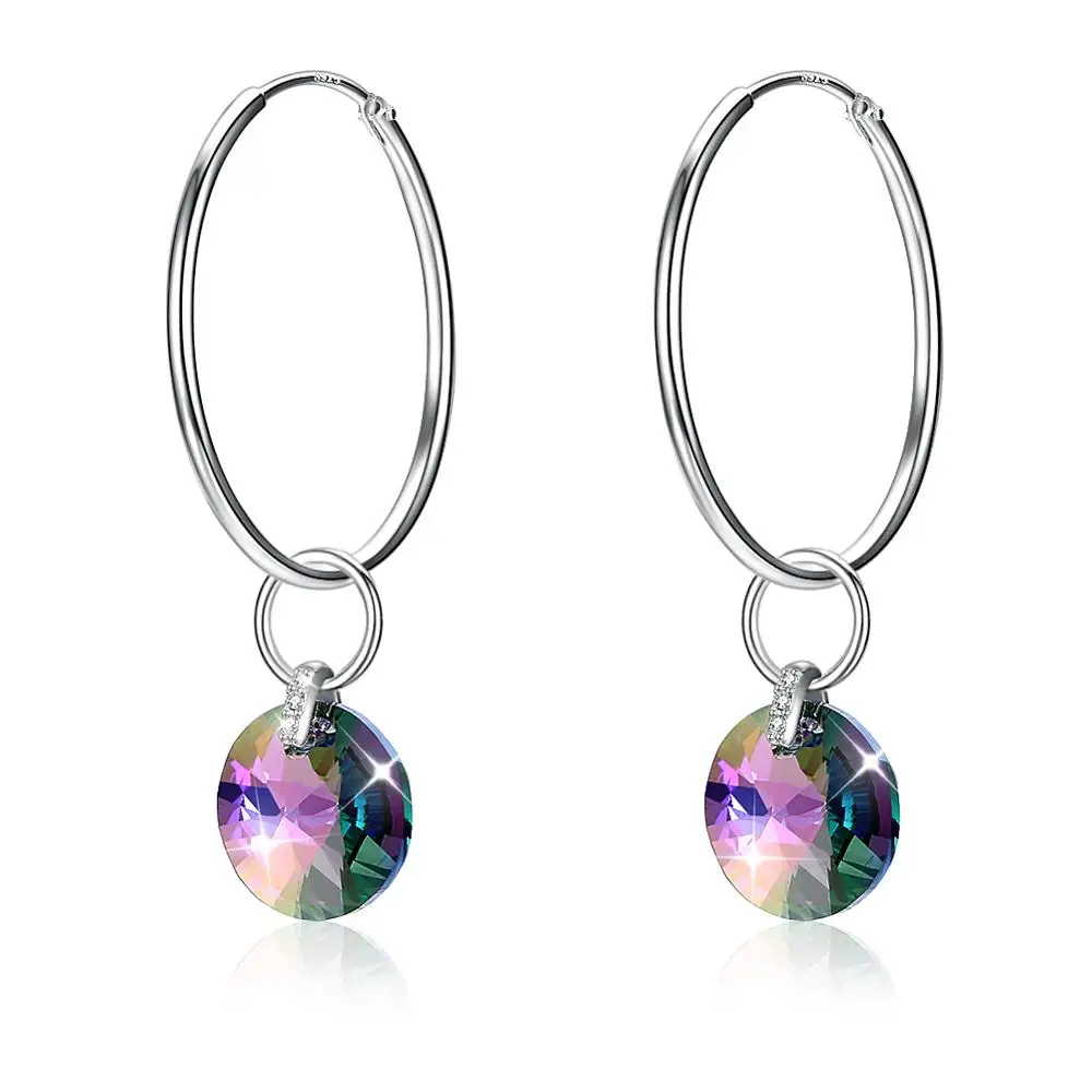 LEKANI кристаллы от Swarovski висячие серьги 925 круг Мода Кристалл Висячие серьги девушка Романтический Красный Кристалл ювелирные изделия подарок - Цвет камня: SVE319-B