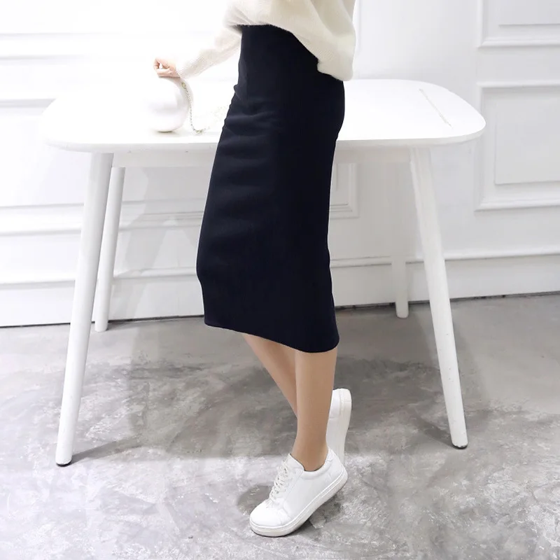 

новинка юбка-карандаш женская трикотажная юбка эластичная талия длиной до икры корейская летняя осенняя повседневная офисная красная черная женская одежда
