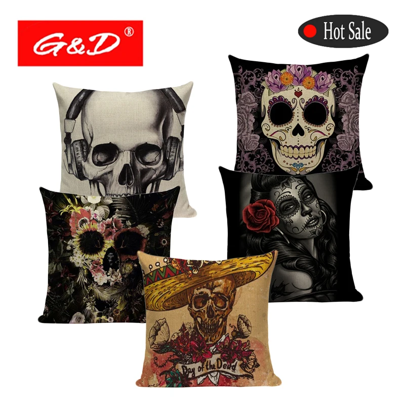 Черная наволочка наволочки на Хэллоуин Череп Наволочка заказ хлопок лен размер