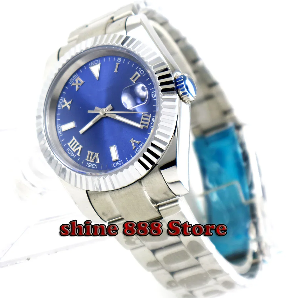 Мужские автоматические часы с синим стерильным циферблатом 40 мм|Мужские