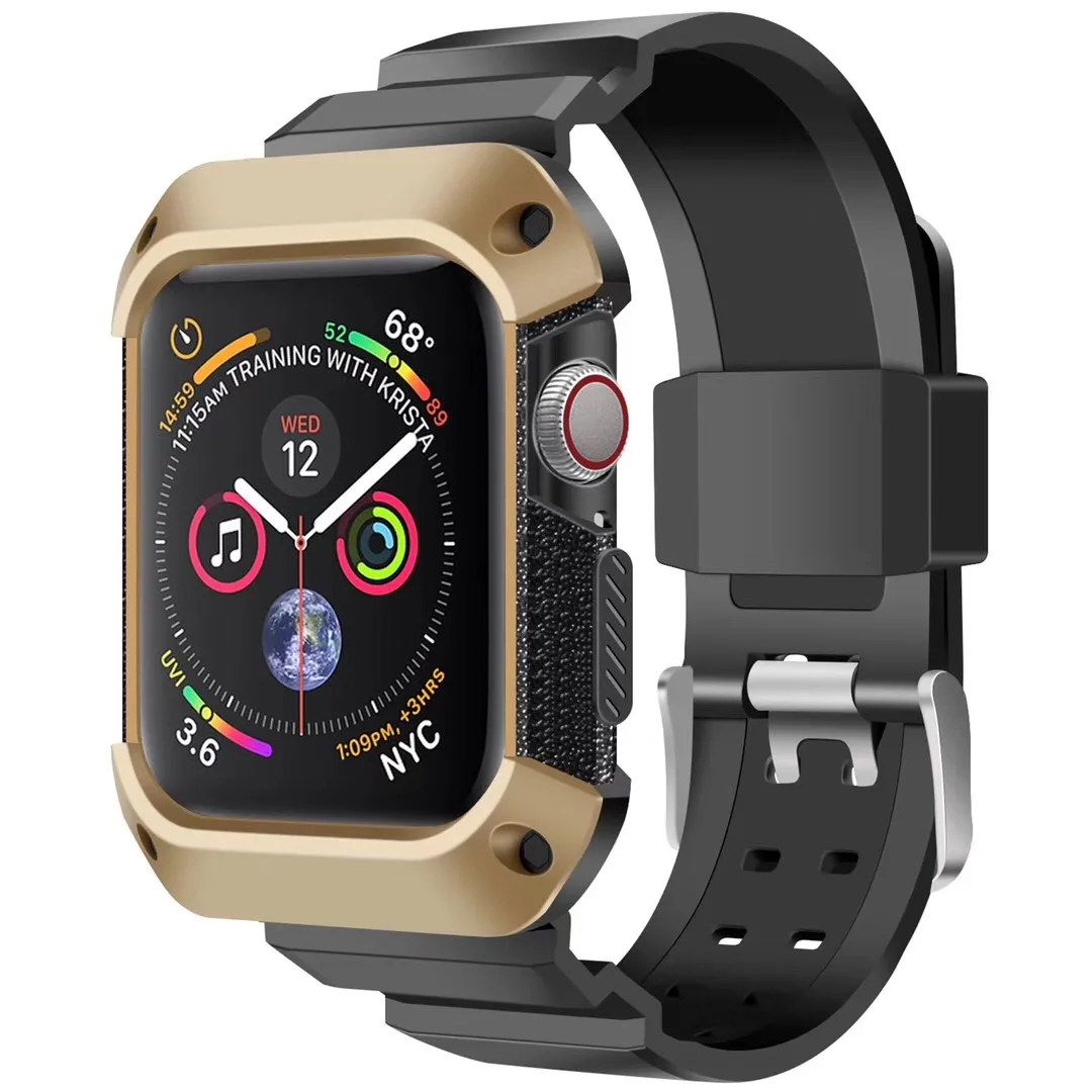 black-gold JANSIN полный охват защитный чехол+ ремешок для apple watch Series 4 браслет чехол для apple watch band Series 4 40 мм 44 мм крышка - Цвет ремешка: black-gold