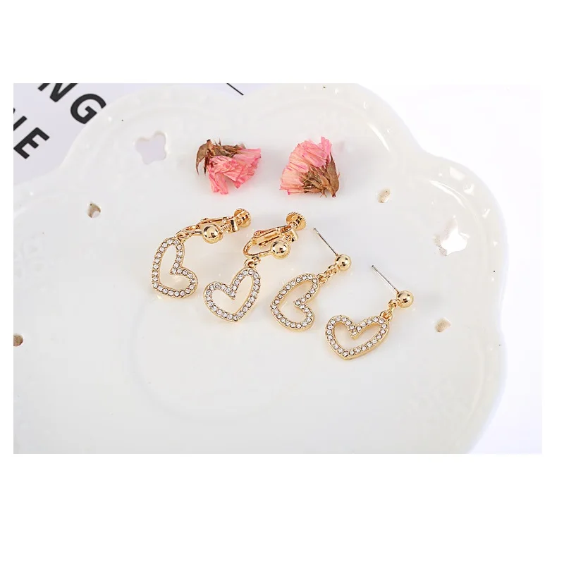 2019 Fashion Crystal Heart Earcuff Tassel Earring Clip For Woman Girl without piercing Gift Zircon |