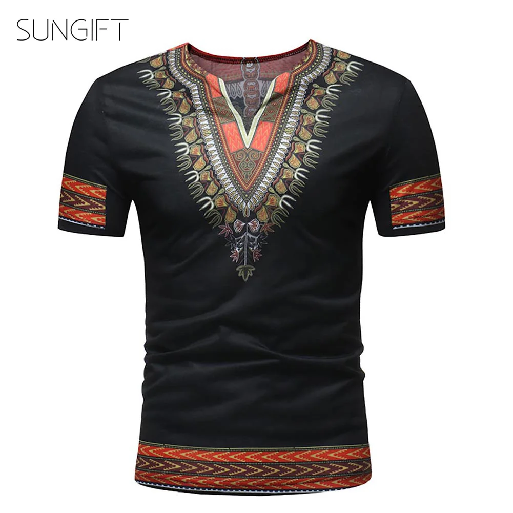 SUNGIFT африканская Мужская футболка с коротким рукавом рисунком племени Дашики v