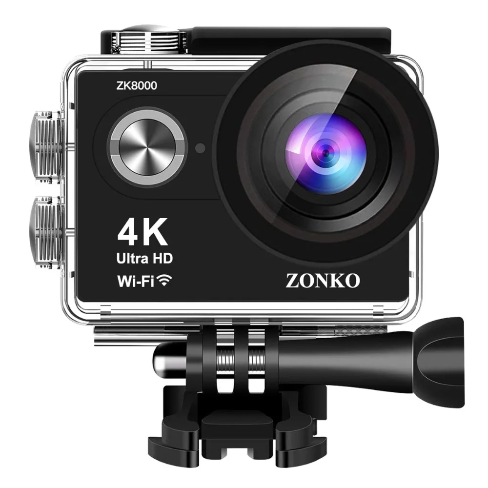 ZONKO Экшн камера 4K Ultra HD WIFI Спортивная 12 МП 170 градусов широкоугольный объектив 30 м