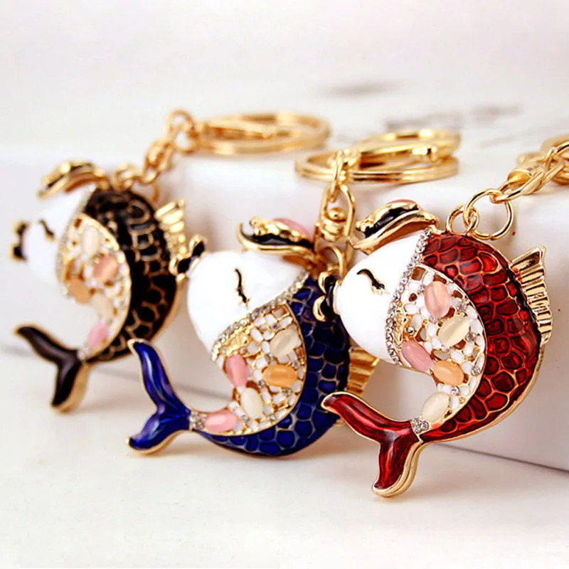 RE Creative Drop Oil Crystal Fish Key chain Holder Carp Bag Buckle Handbags Accessories Metal Pendant For Car keychains D1140 | Украшения и