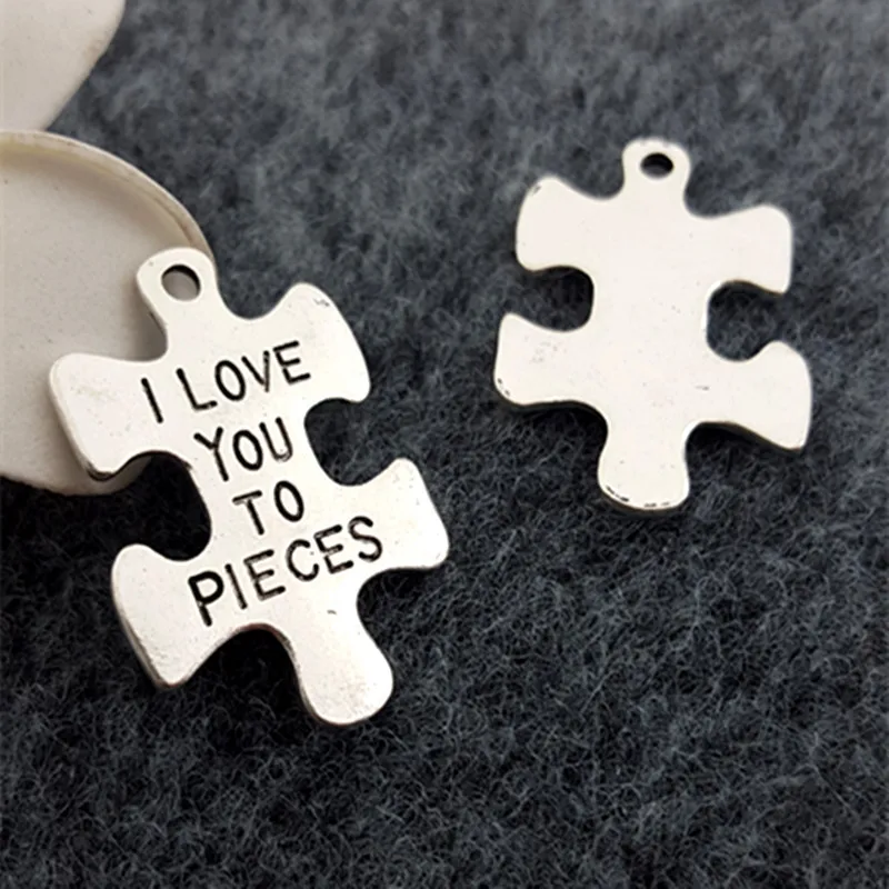 5 шт./лот античный посеребренный Шарм-головоломка шарм надпись I LOVE YOU TO PIECES