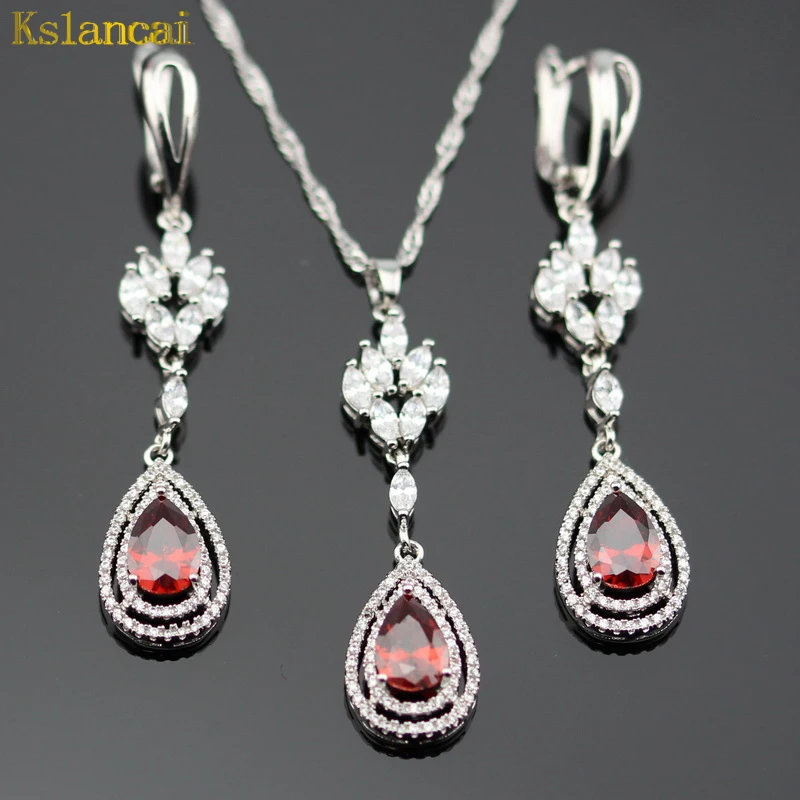 Lan Trendy Choker 925 Sterling silver Jewelry Sets Red AAA Zircon Inlay For Necklaces &amp Pendant /Earrings/Bracelet Women | Украшения и