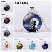 xkxlhj fairy elf fashion silver plated jewelry glass cabochon long chain necklace pendant necklace for unisex party gift