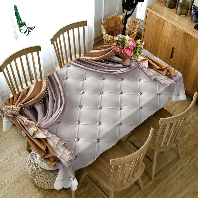 silvery dining Tablecloth luxury waterproof 3D rectangular tablecloth round table customized size Cushion cover | Дом и сад