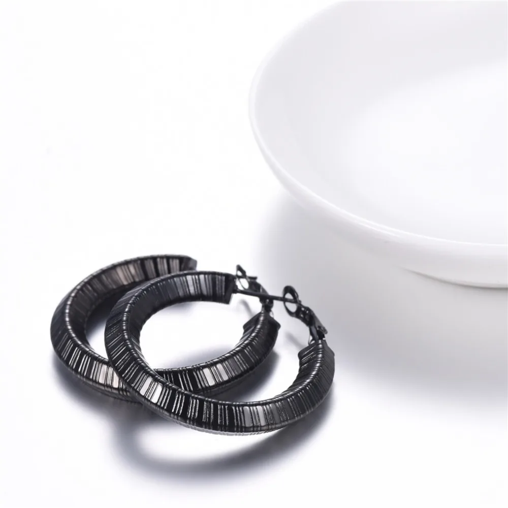 U7 Simple Earrings Round Circle 25mm / 40mm Three Color Trendy Design New Hoop Female Earring Jewelry Party Gift For Women E1014