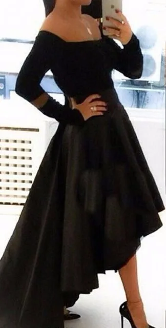 Потрясающие Vestido de Festa Longo Черный Длинные рукава Короткие Выпускные платья 2017