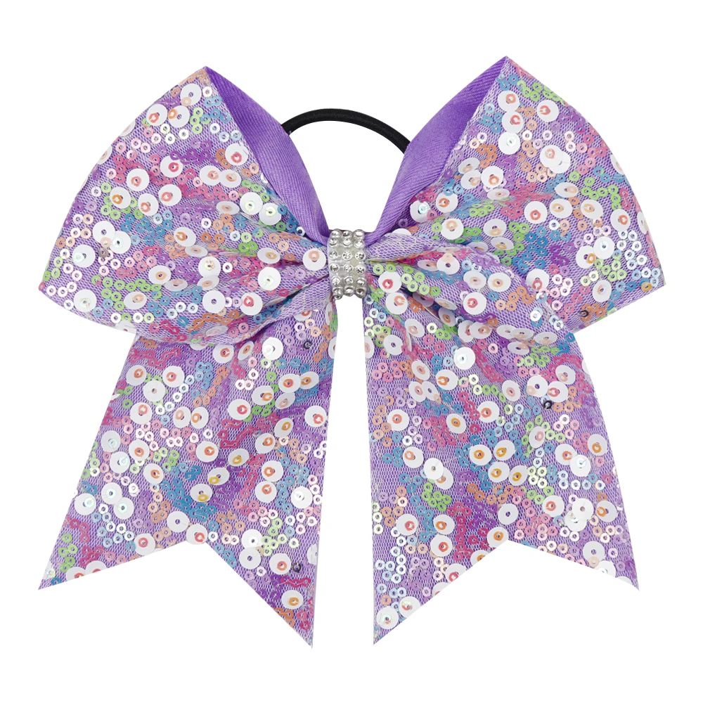 

ibows Hair Accessories Cheer Bow For Girls Sequin Elastic Band 7 Inch Rhinestone Bowknot Cheerleading Bows 2019 New Arrive Style