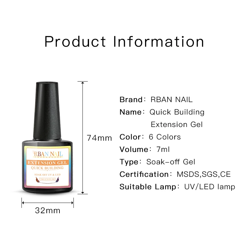 RBAN лак для ногтей 7 мл быстрое расширение полиуф-гель прозрачный белый розовый