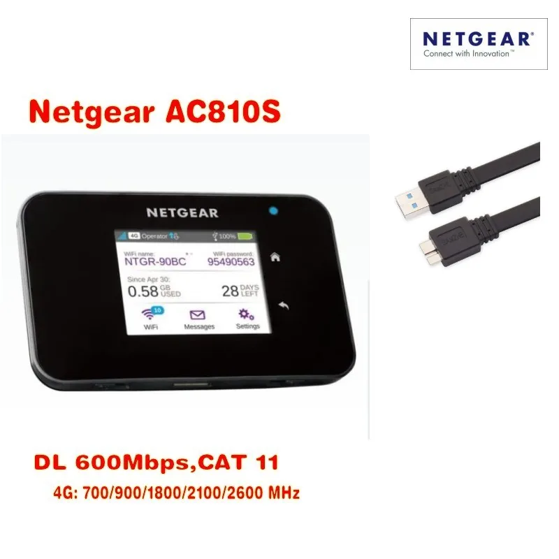 Сетевая карта доступа Netgear Aircard AC810S 810S Cat11 600 Мбит/с 4GX (плюс 2 антенны) Advanced III 4G LTE MiFi