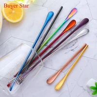 6 pcs stainless steel stirring spoons long handled tea coffee ice cream dessert spoon colorful two type kitchen bar accessory