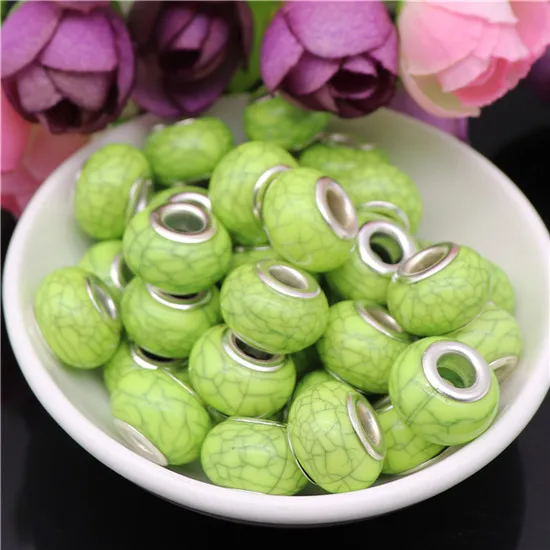 Light Green 20 шт 10 цветов полосатый круглый бисер с большими отверстиями для DIY ювелирных изделий браслеты подходят Pandora Подвески Браслет цепочка Ручная работа ожерелье - Цвет: Light Green
