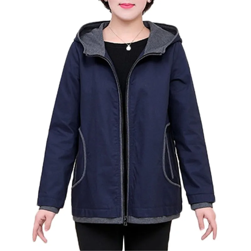 

New Plus size Windbreaker Coat Women Spring Loose Long sleeve Trench Coats Women's Fashion Red wine Hooded Outerwear 4XL A373